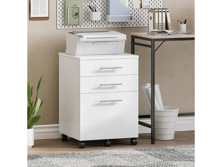 Caisson de Bureau 3 tiroirs-HOOBRO-Meuble de Rangement pour Dossier-Placard de Rangement Mobile avec 5 roulettes-Stable Blanc