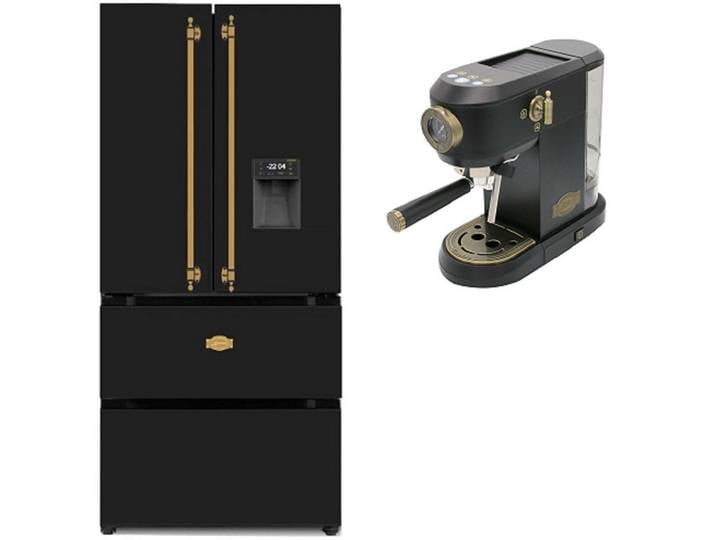Kaiser Küchengeräte Side-by-Side KS 80425 Em, 83.6 cm breit, Retro Kühlschrank, No Frost 506 L+Kaffeemaschine,19 bar
