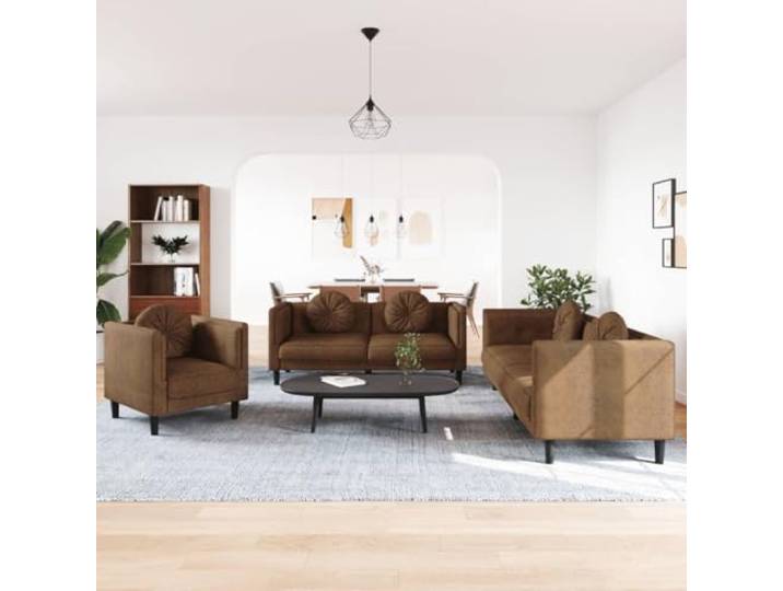 KTHLBRH 3-teiliges Sofa-Set aus braunem Samt mit Kissen Robuste Beine, Füllung aus Schaumstoff, 110 kg pro Sitz, modernes Design
