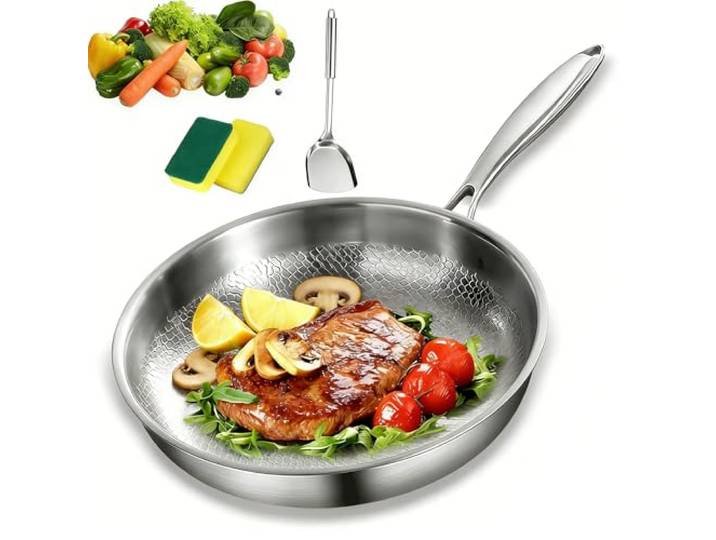 HOPASRISEE Unbeschichtete Titan Pfanne Mit Deckel (Ohne Abdeckung,32CM) Titanium Hammered Pan Pro Mit Deckel-Scratch - Resistant/Antihaft, Titan Bratpfanne Für Alle Herdplatten
