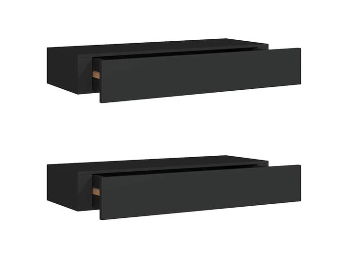 vidaXL Wandregale Mit Schubladen 2Er Set Schwarz 60/23,5/10 Cm Mdf, 23.5x10x60 cm, Wohnzimmer, Regale, Wandregale