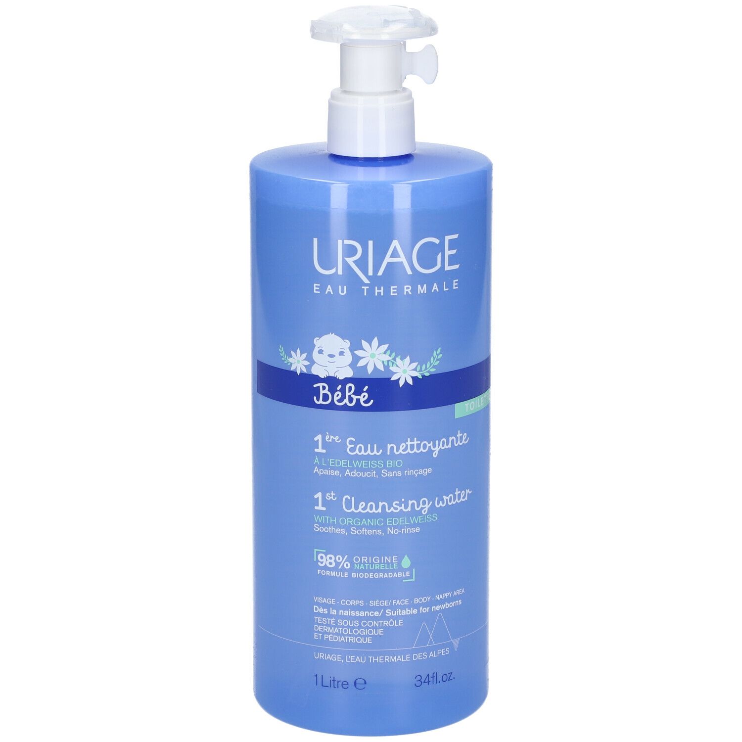 Uriage Baby 1st Cleansing Water with Organic Edelweiss Nieuwe Formule 1l 1 l Körperpflege