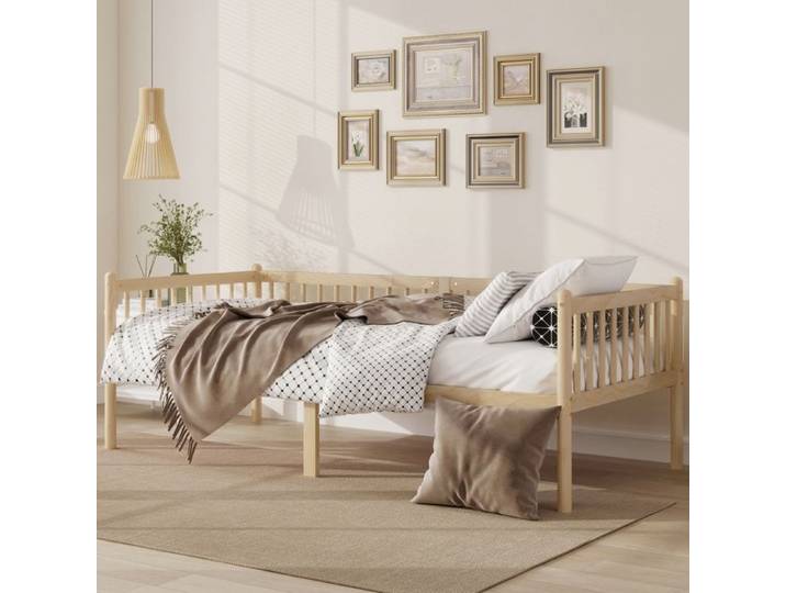 Lit banquette - ZEVKOR - 90×200 - 1 place - Pin naturel - Coffre de rangement