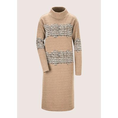 Midikleid MADELEINE "Kleid H-Linien-Kleid mit Hahnentritt", Damen, Gr. 36, N-Gr, beige, wollweiß, marine, Modern, gerade, hoch geschlossener Ausschnitt, Kleider Midikleid