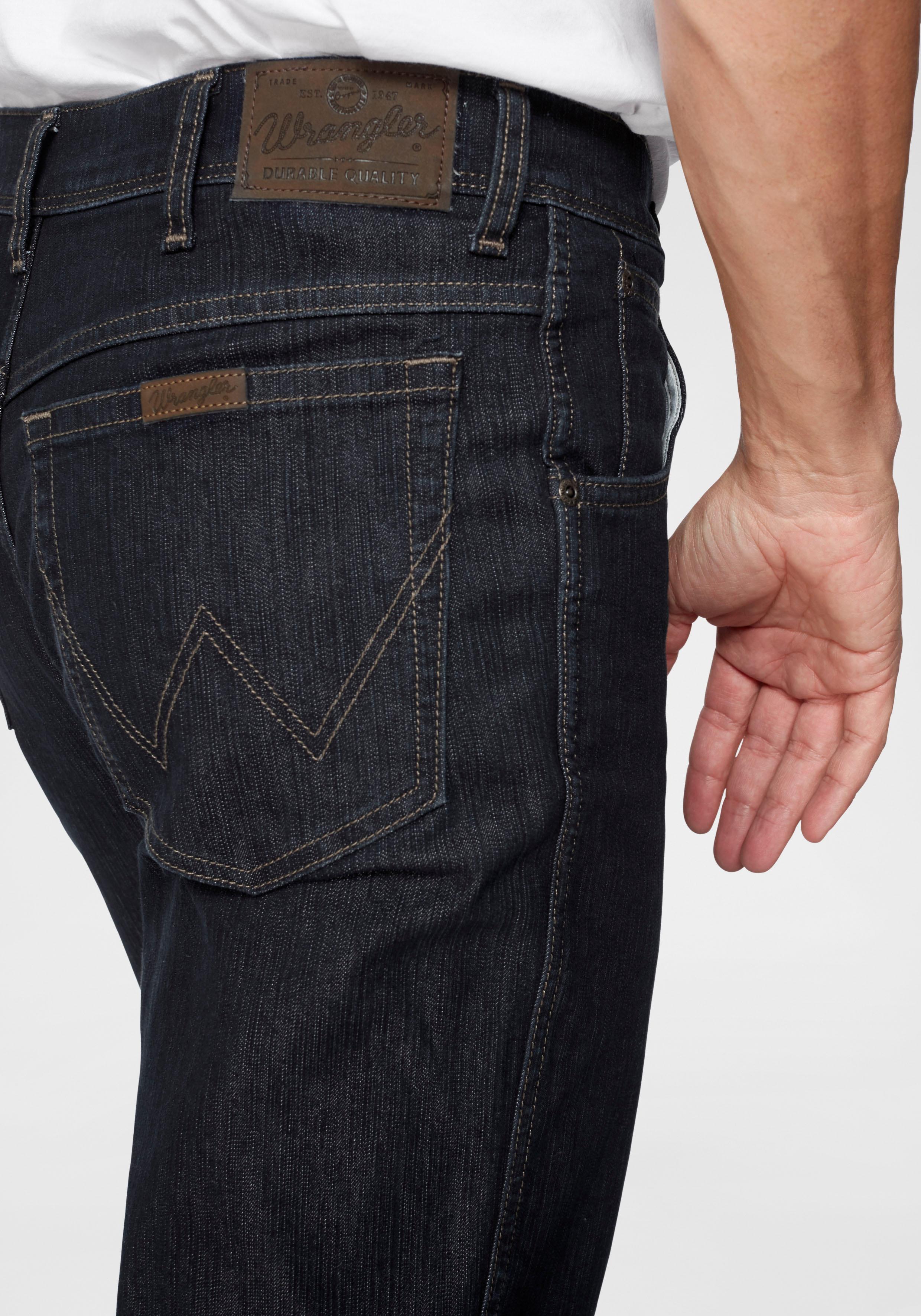 Regular-fit-Jeans WRANGLER "Durables", Herren, Gr. 32, Länge 34, blau (rinsewash), Denim/Jeans, Obermaterial: 78% Baumwolle, 22% Elastomultiester, normal lang, Jeans Regular-fit-Jeans