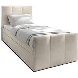 BOXBETT LEVENTE 90x200 cm mit Bettkasten und Matratze - Beige + TOPPER