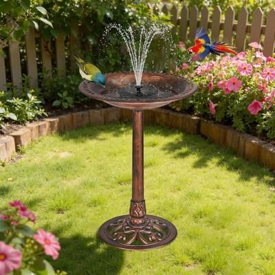 "Javlergo 28"" Pedestal Outdoor Bird Bath with Solar Powered Fountain for Outside Vintage Bronze Polyresin Lightweight"