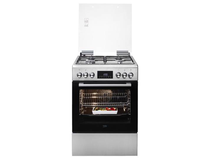 BEKO Gas-Standherd FBM62320XDSL , Energieeffizienz: A, grau (edelstahl), Herdsets, Multifunktionsdisplay – Übersichtliche Information auf einen Blick, Gas-Standherd