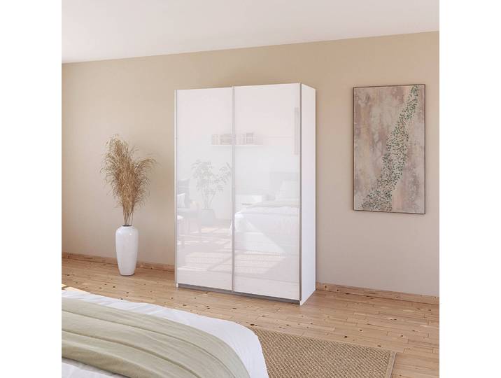Schwebetürenschrank - Glasfront 136cm Weiß/Alpinweiß