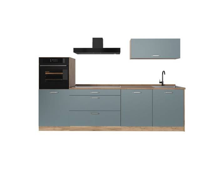 Cuisine R-Line 280cm plan de travail Chêne doré Bleu-gris/Chêne doré Vicco 67258