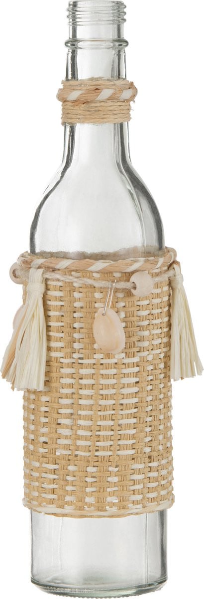 J-Line Decoratiefles met Schelpen, Glas, Natuurlijk, 2 stuks
