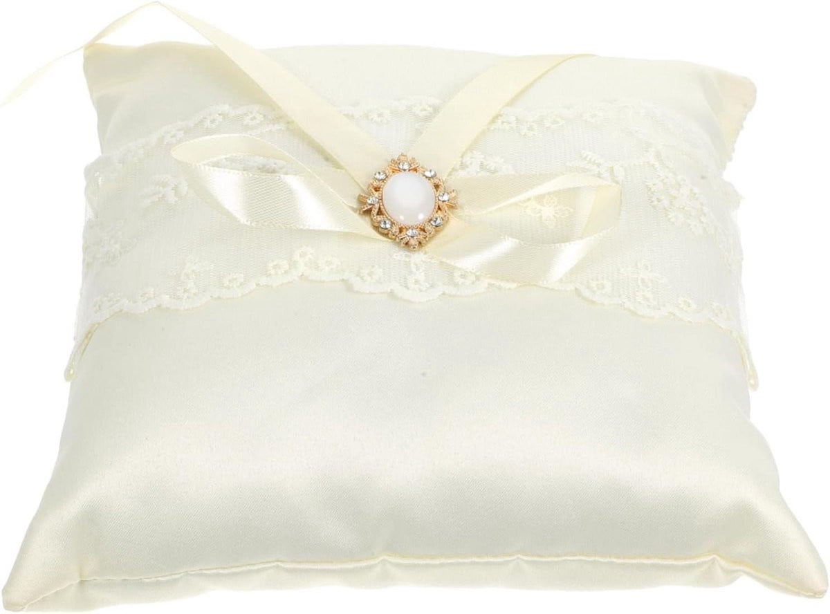 Beige Hartvormig Ringkussen voor Bruiloft en Huwelijksceremonie - 17 x 17 x 8 cm