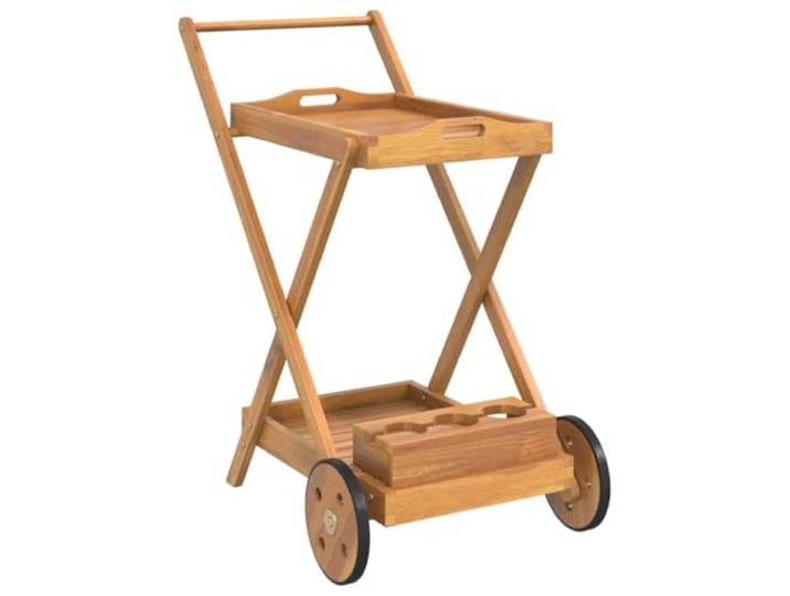 HFXHIJXQ Teewagen 54x87x90 cm MassivholzAkazie Servierwagen Holz Praktischer Küchenwagen aus Akazienholz mit 2 Rollen und Flaschenhalterung für einfaches Servieren auf der Terrasse.
