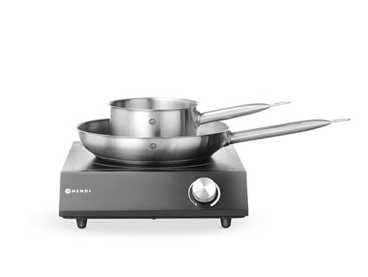 HENDI Induktionskocher-Set, inkl. ø280mm Bratpfanne und ø160mm Kochtopf, für Pfannen mit Bodendurchmesser ø120mm bis ø280mm, stufenlose Leistungsregelung, 230V/3500W, 395x320x(H)95mm, Eisen