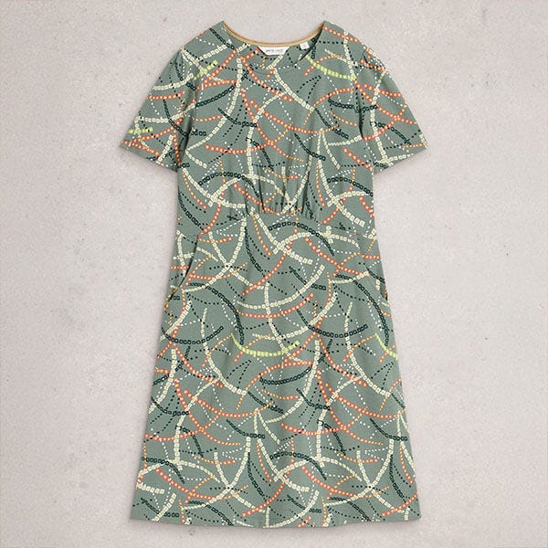 White Stuff Olivia Jersey Dress Green Multi
