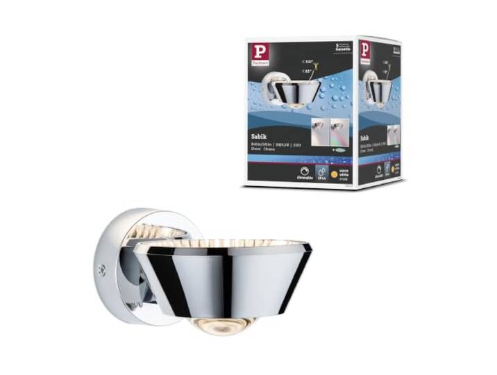 Paulmann LED Wandleuchte Sabik dimmbar 2700K Chrom IP44 Dimmbar, dekorative Lichteffekte, IP44 spritzwassergeschützt, 570lm