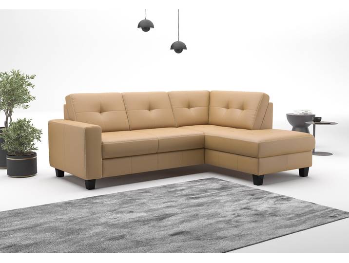 Ecksofa, 226x170 cm, Naturleder, Cappuccino, Mit Bettfunktion & Bettkasten, Modern