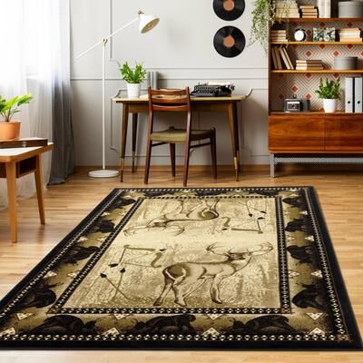 MDA Rugs Wildlife Collection Black/Beige Area Rug