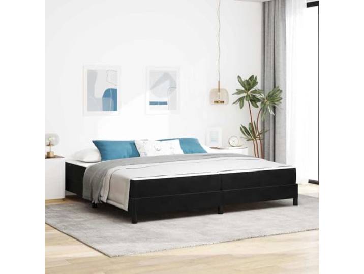 KTHLBRH Boxspringbett mit Matratze schwarz 200 x 200 cm Stoff Stoffbezug, Holzrahmen, Taschenfederkernmatratze, Schlafzimmer