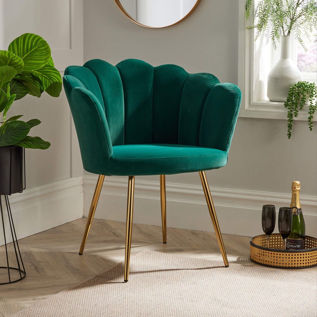 Canora Grey Bruning Scallop Velvet Barrel Accent Chair Green 83cm H X 71cm W X 59cm D