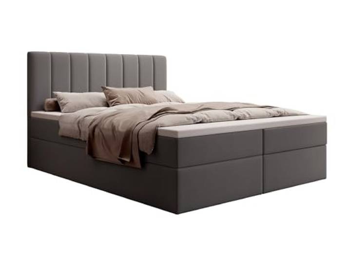 mybed. Allen Boxspringbett Modernes Polsterbett mit Kopfteil und Bettkasten 180x200 Bonnell-Matratze H3 und Topper Dunkelgrau Jasmine96 Superweich Schlafzimmer