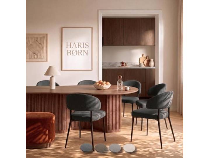Haris Børn® Esszimmerstühle (6er Set) Grau - Polsterstuhl Stoff, Beine aus Metall in Schwarz - Stuhl & Stühle Esszimmer, Esstisch Stühle & Küchenstühle - Esszimmerstuhl 30 Tage testen