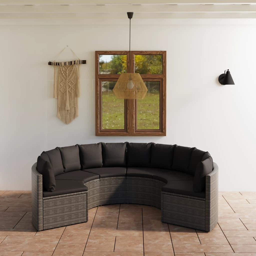 DKD HOME DECOR 6-delige tuinmeubelset met loungebank en kussens in de vorm van een U-shape, grijs