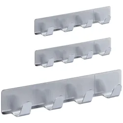 Relaxdays Hakenleiste selbstklebend, 3er Set, je 4 Handtuchhaken, Edelstahl, Bad & Küche, 16 cm, Schlüsselhaken, silber