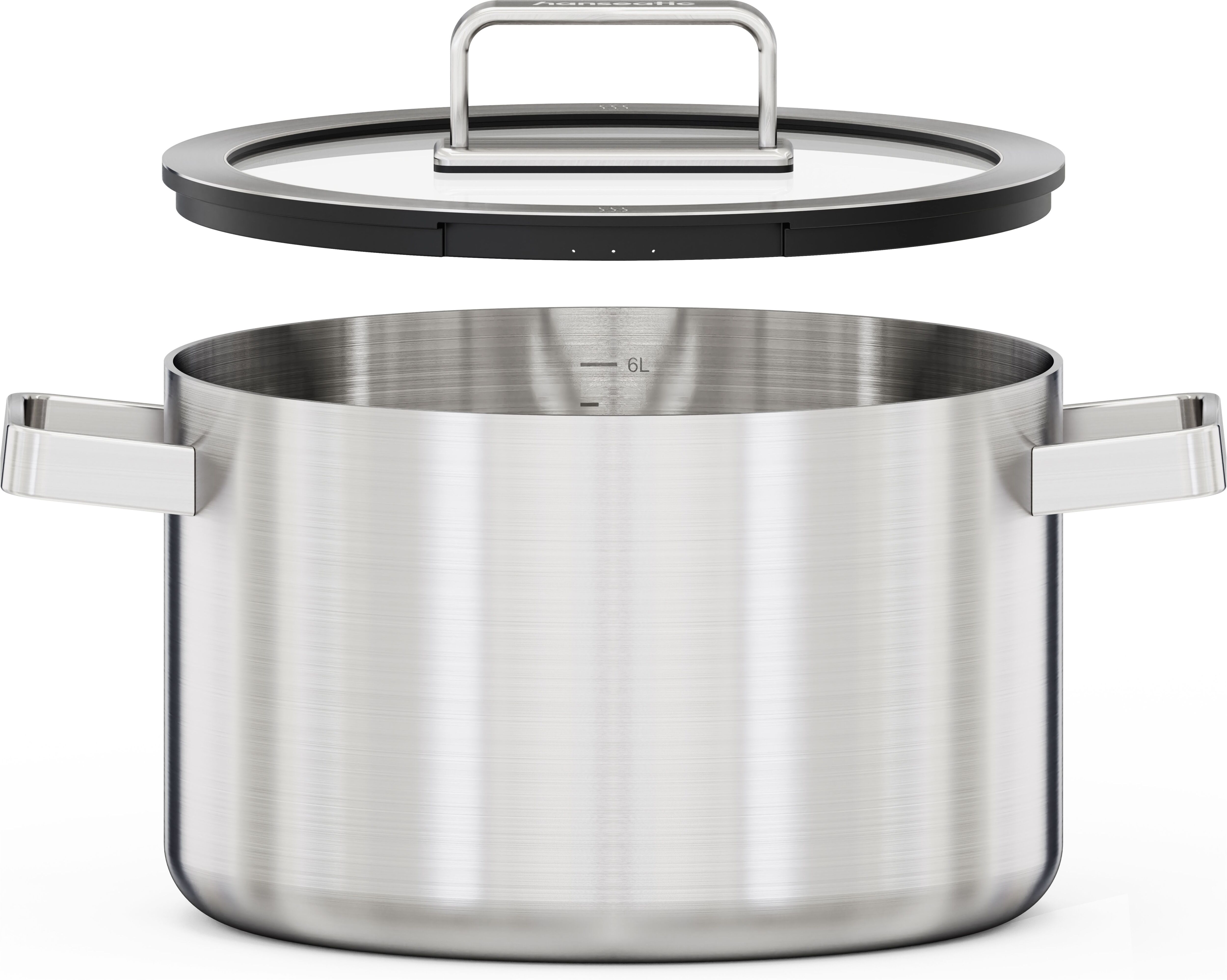 Kochtopf HANSEATIC "PREMIUM", silber (silberfarben), Ø:24cm, Töpfe, Kochtopf, handfreundliche Griffe, Literskala, Glasdeckel, Induktion silberfarben Ø 24cm