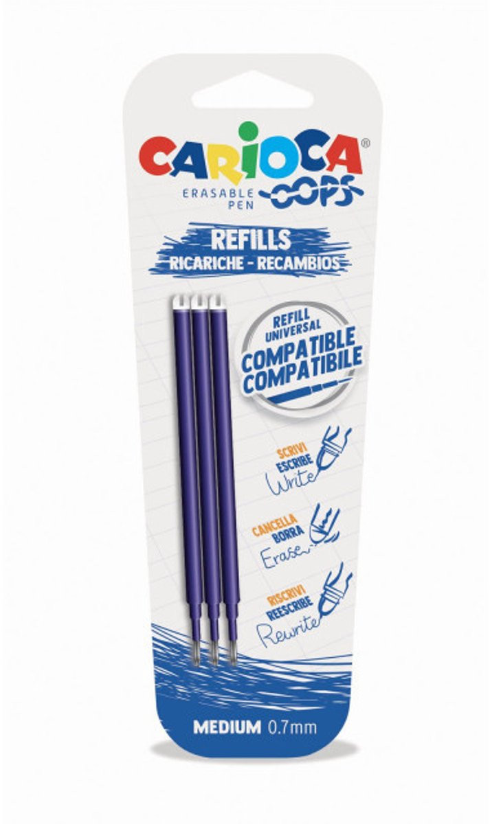 Carioca Oops navulling medium blauw blister van 3 stuks