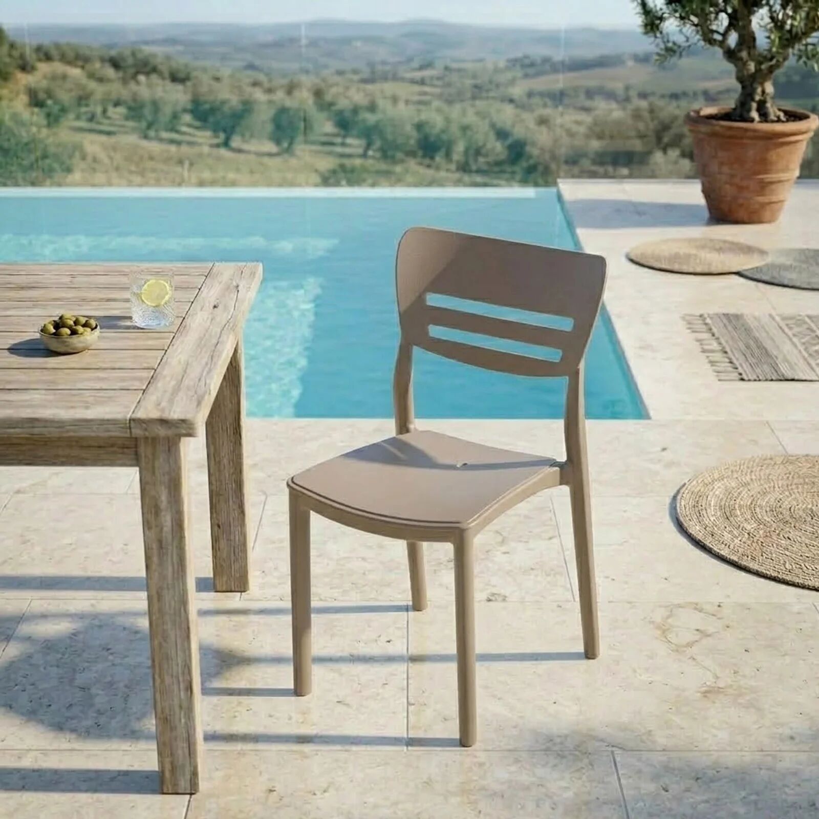garneroarredamenti Sedia da giardino esterno bar dehors impilabile polipropilene tortora Greta
