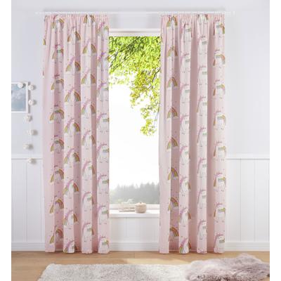 Gardine OTTO HOME "EINHORN, 1 Stück, Kräuselband, halbtransparent, bedruckt" Gr. 2, pink, B:135cm H:175cm, Baumwolle, Polyester, Gardinen, Gardine, Kindergardine, bedruckt, halbtransparent, Einhörner, Regenbogen