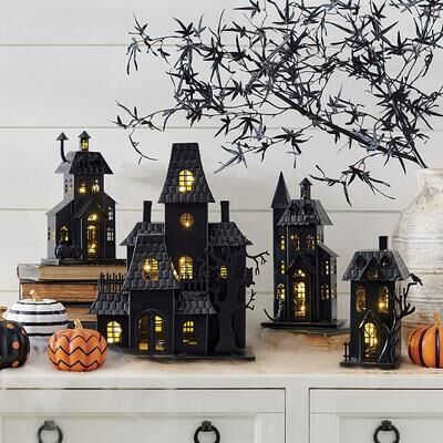 "Pre-Lit Haunted Houses - 12"" House - Grandin Road"