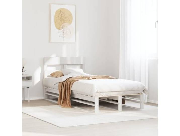 RJPLMFV Bettgestell, Weiß, 90 x 200 cm, massives Kiefernholz Ohne Matratze, Lattenrost inklusive, Kopfteil inklusive, stabile Füße, rustikaler Stil