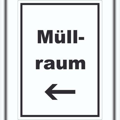 HB-Druck Müllraum Aufkleber mit Text Richtungspfeil links Abfall Mülltrennung hochkant A6 (105x148mm)