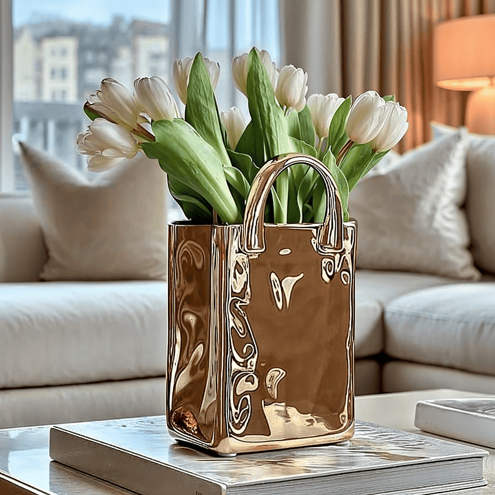Elise Gold Handbag Decorative Vase