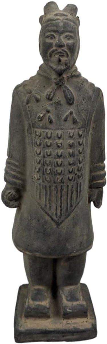 Handgemaakt authentiek krijger beeld van terracotta in grijs, Hoogte: 20 cm