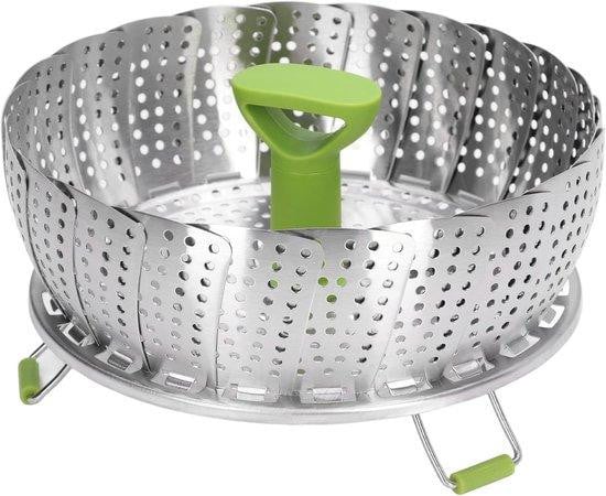 Multifunctioneel opklapbaar stoommandje van roestvrij staal, zilver, diameter: 23 cm