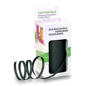 Präsent Geschenkband Cottonfield, schwarz, Kräuselband aus Baumwolle, 5mm x 100m, matt