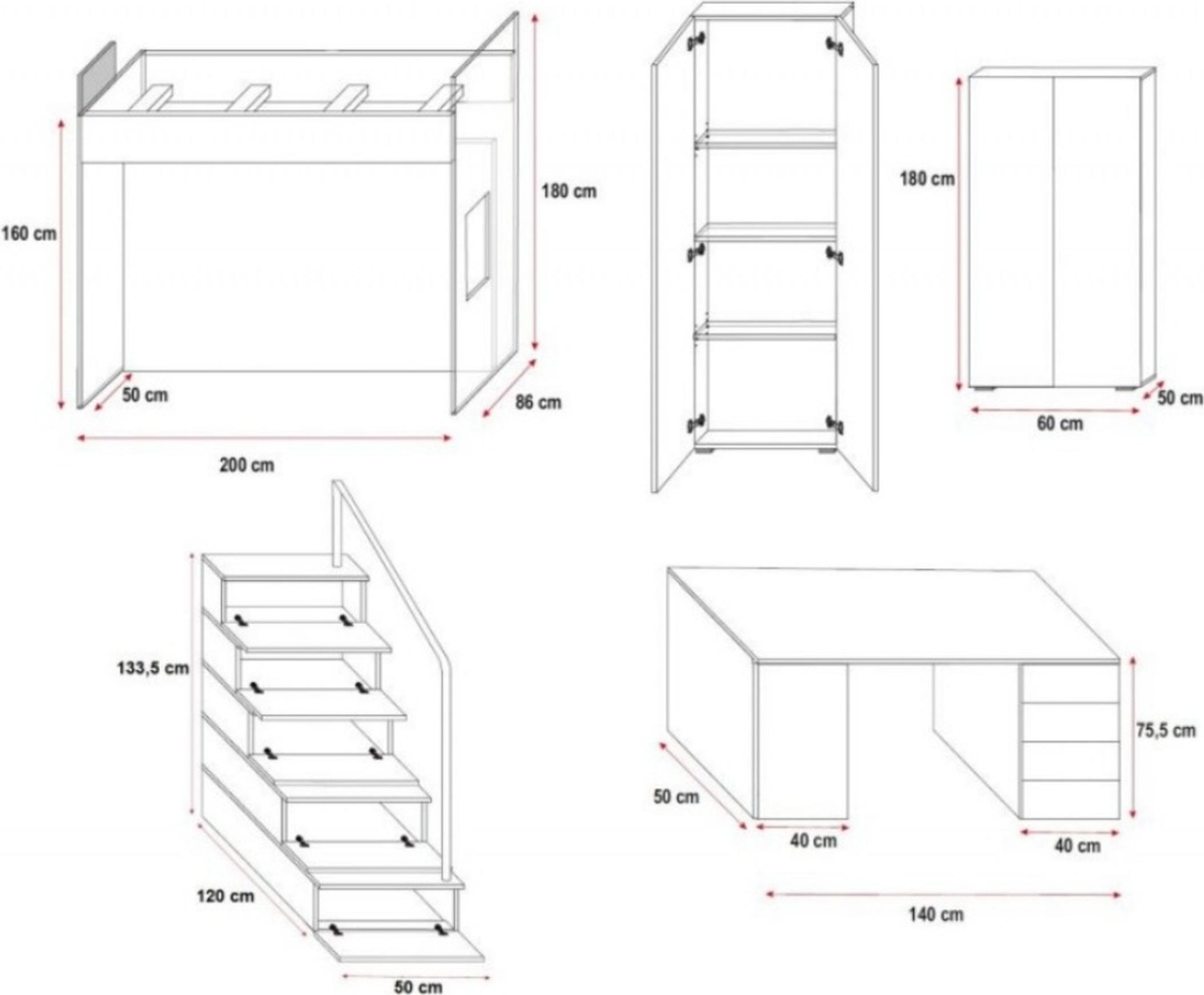 Doppelstockbett Rosa Tisch Schrank Multifunktion Etagen Hochbett Kinderzimmer