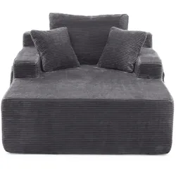 MODFU Liegesofa Cord Dunkelgrau mit Seitentaschen und Federkern