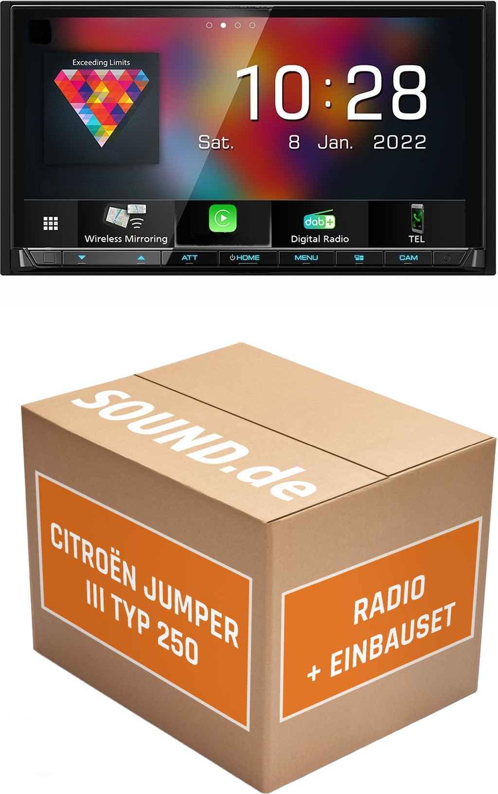 Autoradio Einbaupaket Kenwood DMX8021DABS passend für Citroën Jumper III 250 | (Wireless) Apple CarPlay (Wireless) Android Auto