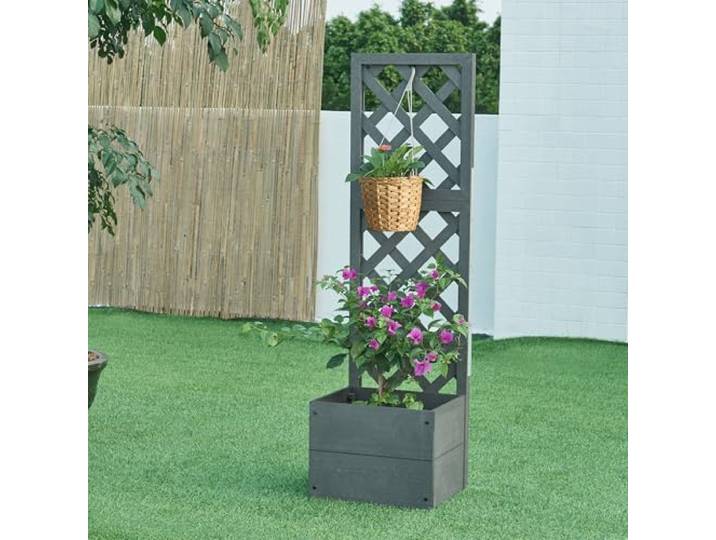 [en.casa] Blumenkasten mit Rankgitter Amstelveen Pflanzkasten mit Spalier 135 x 40 x 30 cm Pflanzkübel WPC Outdoor Rankhilfe Garten Trennwand Grau