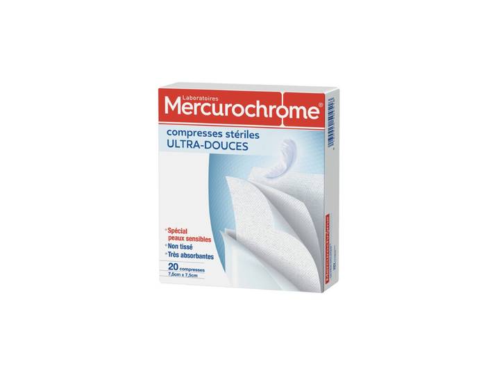 Mercurochrome Compresses stériles ultra douces 7,5 cm x 7,5 cm x 20