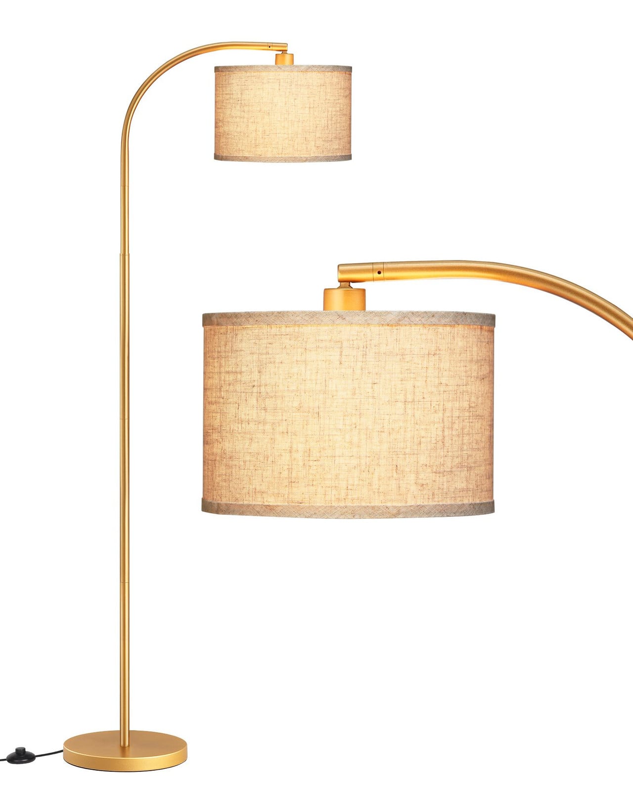 EDISHINE Booglamp voor de woonkamer, verstelbare leeslamp met gloeilamp, goudkleurig, Hoogte: 161 cm