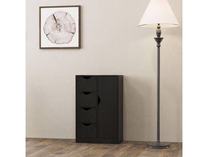 HOMCOM Buffet Rangement Bois 1 Placard 4 Tiroirs Noir