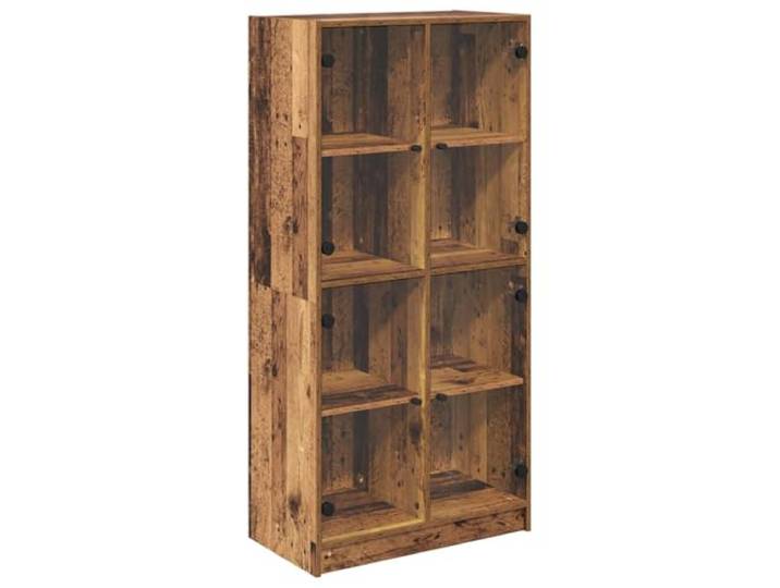 Highboard Altholz 68 x 37 x 142 cm Holzwerkstoff Transparente PVC-Türen, matte Metallknöpfe, Regale, Wohnzimmer, Stauraum, matte Oberfläche