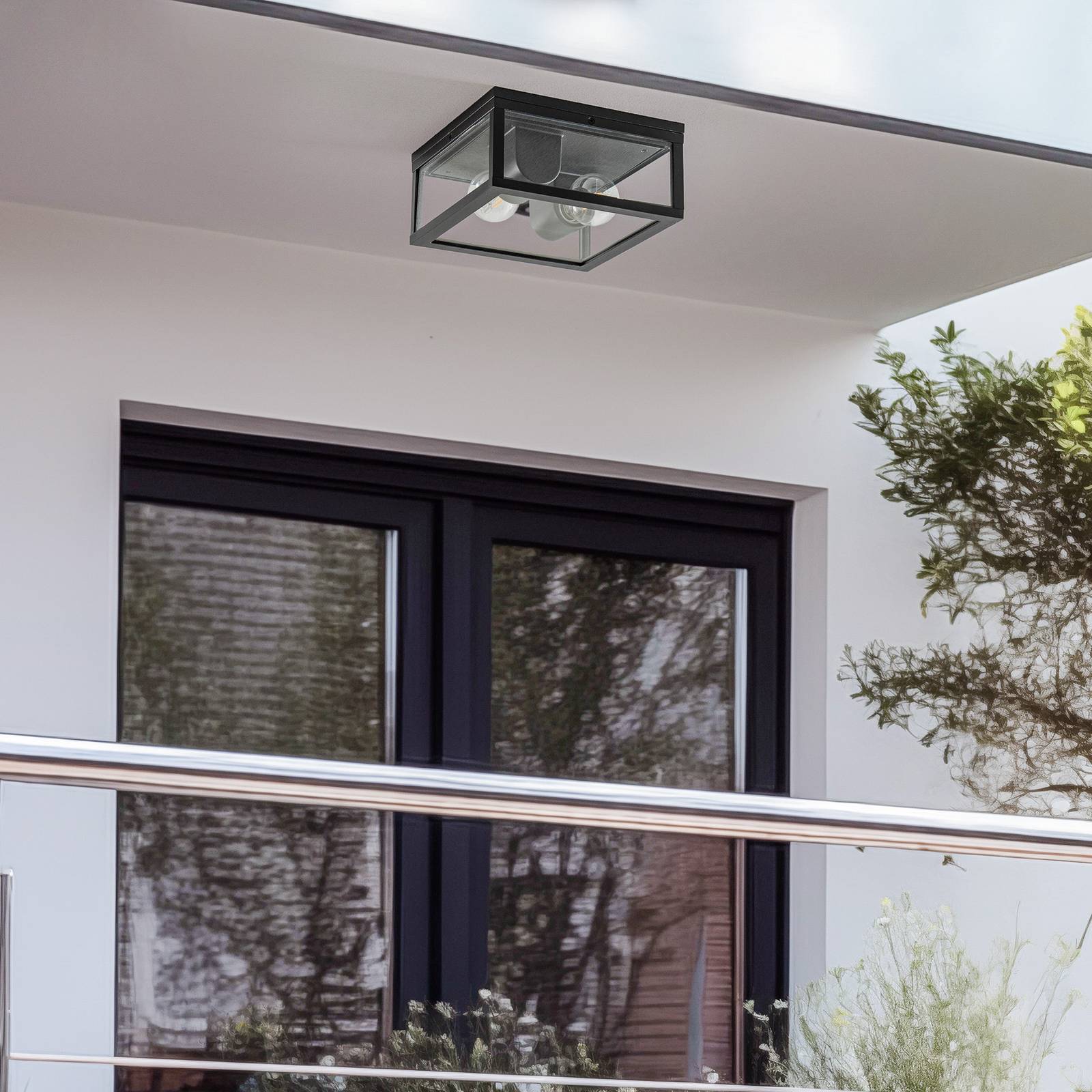 Zewnętrzna lampa sufitowa Lindby Kremena, czarna Kremena Lindby, możliwość ściemniania, czarny, aluminium, nowoczesny