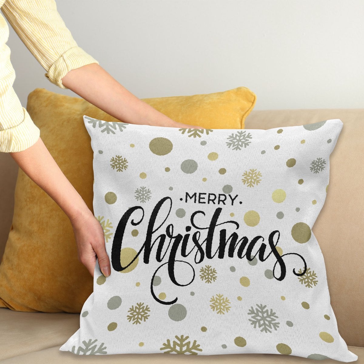 ABAKUHAUS Kerstmis Kussenhoes Merry Xmas Snowflake, Meerkleurig, 40 x 40 cm