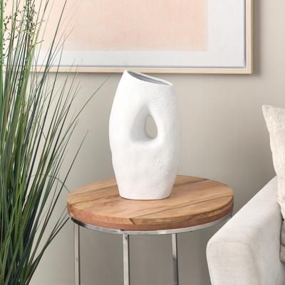 ARCILLA ELEMENTAL White Ceramic Textured Abstract Decorative Vase with Cutout Center